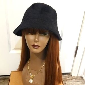 ASOS Design Y2K 90's Fluffy Bucket Hat in Black Size Medium/Large